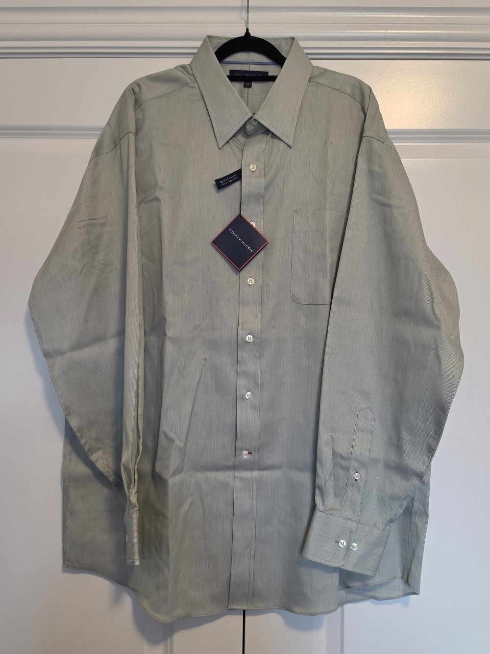 NEW TOMMY HILFIGER EGYPTIAN COTTON GREEN PINSTRIPE DRESS SHIRT XL 17 34/35